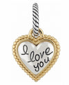 Brighton J93661 I Love You Charm silver heart shaped charm with gold border
