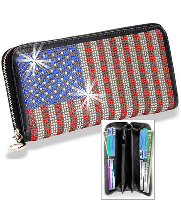 American Flag Bling Wallet Black