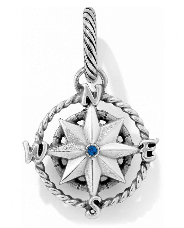 Brighton JC2852 Compass Charm silver compass charm with a blue Swarovski crystal