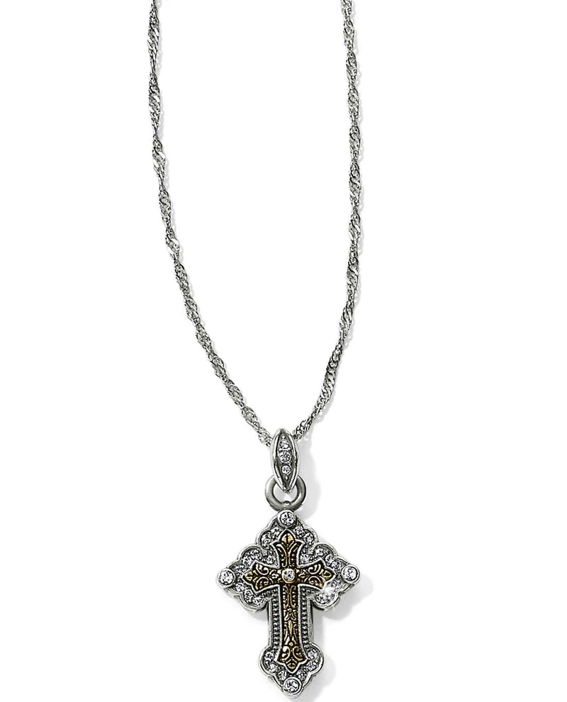 Brighton JL9052 Greek Petite Cross Necklace two tone cross necklace 