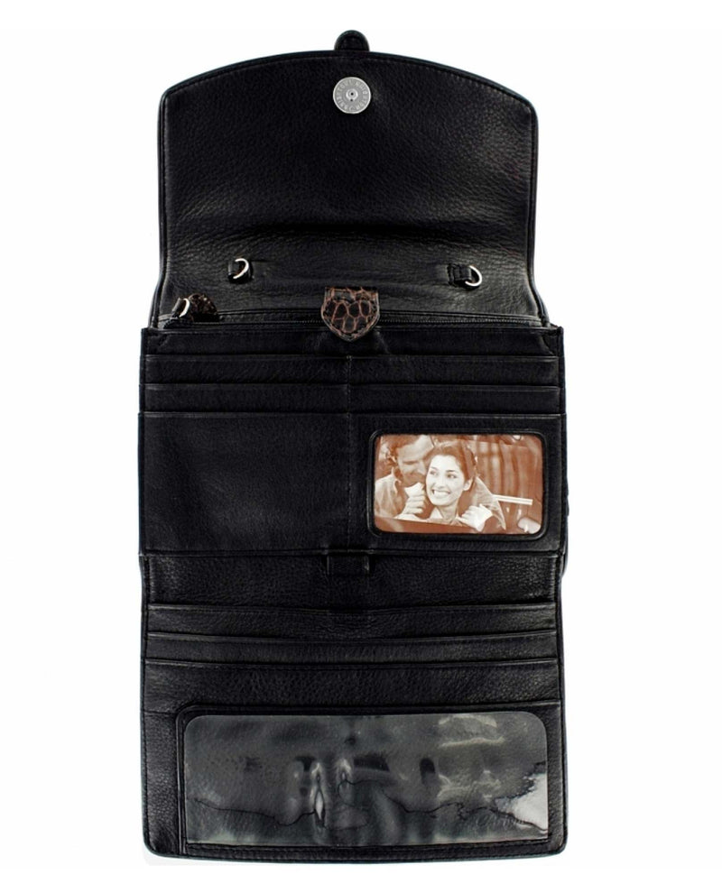 Brighton T40709 Nepal Organizer black leather organizer bag with built in wallet