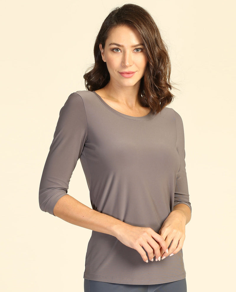 By JJ T-180 Round Neck Fitted Top Moss