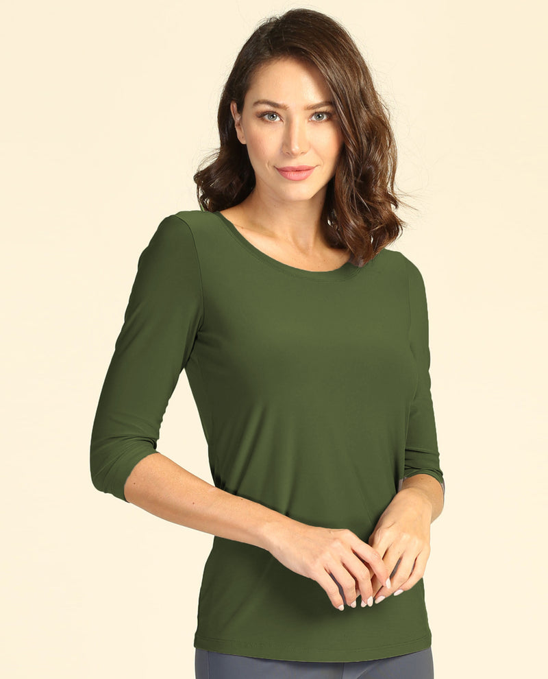 By JJ T-180 Round Neck Fitted Top Olive