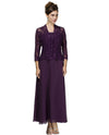 Emma Street 1116540 Beaded Lace Jacket Dress eggplant dark purple tea length chiffon dress