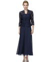 Emma Street 1116540 Beaded Lace Jacket Dress navy tea length chiffon dress with jacket
