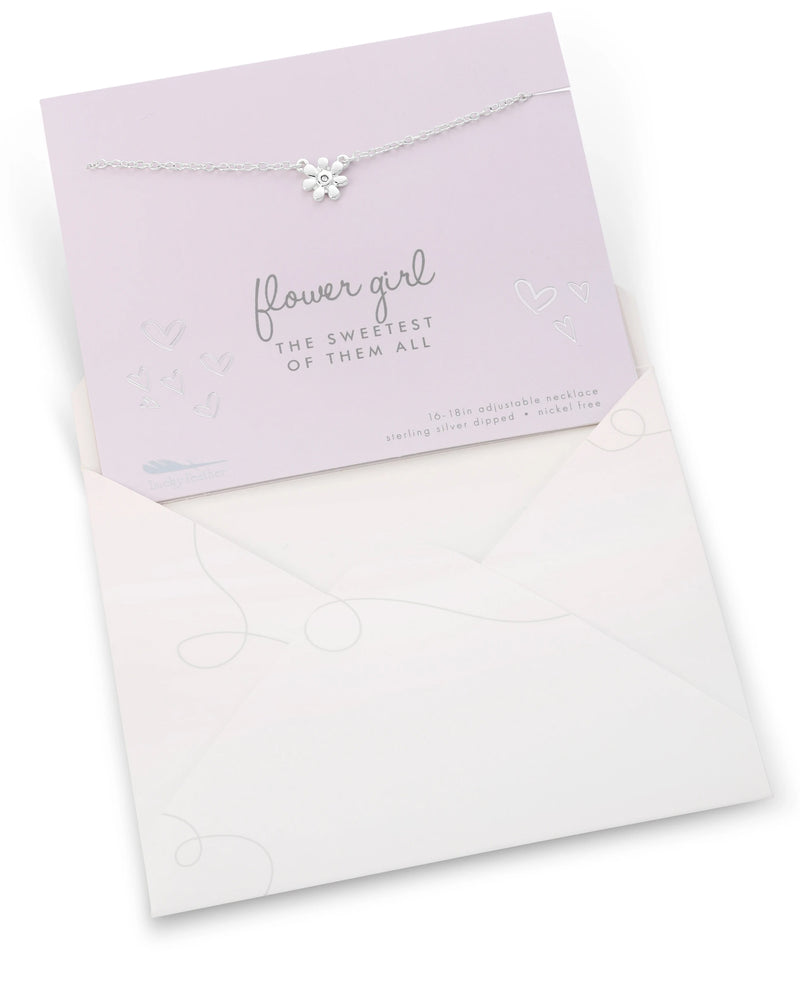 Flower Girl Necklace Card Silver