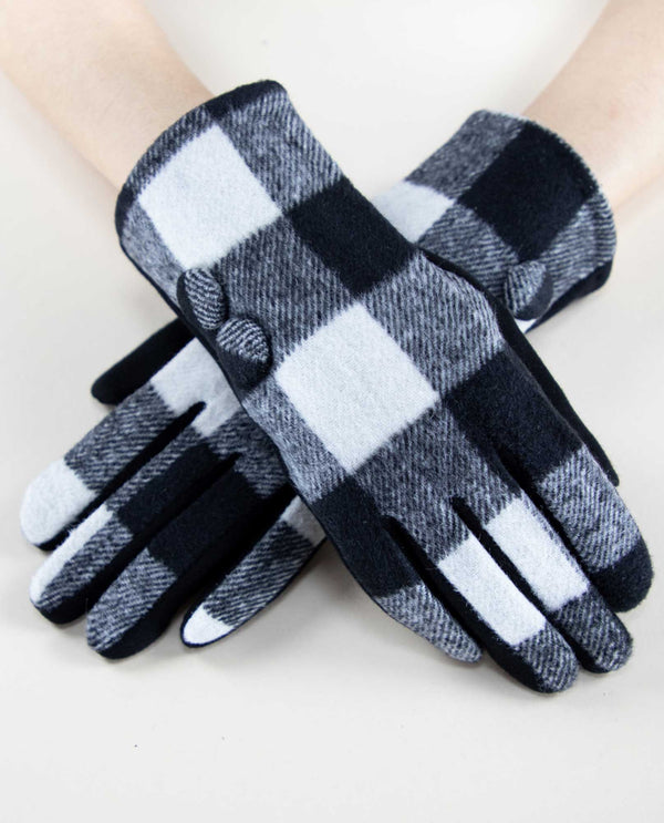 GL12291 2 Button Flannel Gloves black white