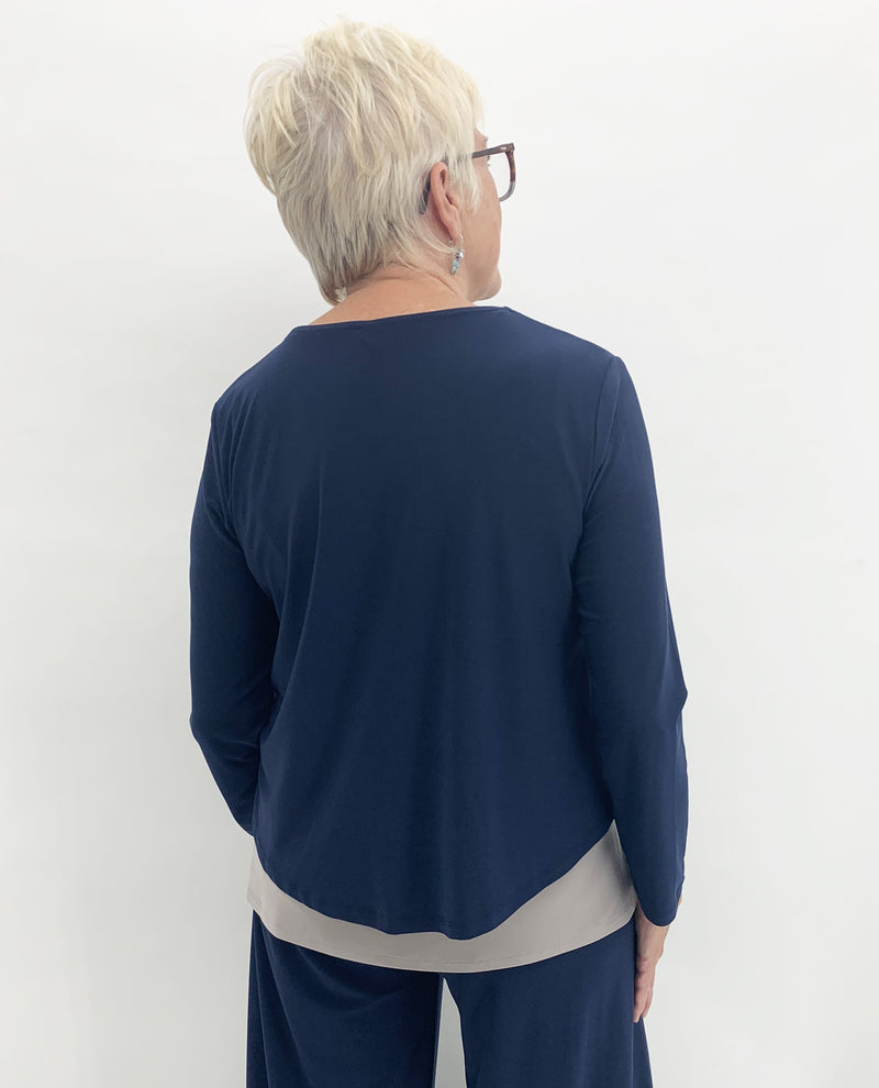 By JJ IT 137 Long Sleeve Popover Top Navy
