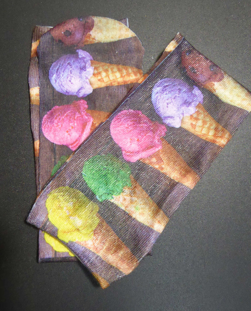 SX61 Ice Cream Cone Knee Sox featuring bright ice cream cones that look real