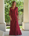 Berry Jade J215005U Tiffany Chiffon Dress with V-Neckline with sash and side slit in the front