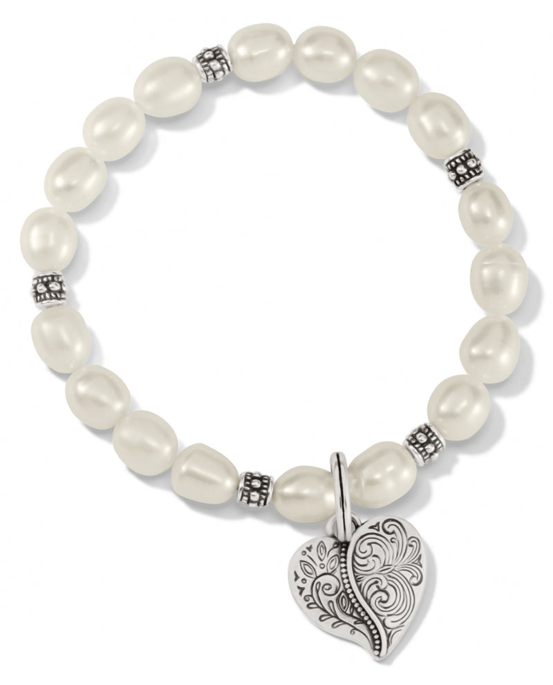 Brighton JF8003 Ornate Heart Pearl Stretch Bracelet