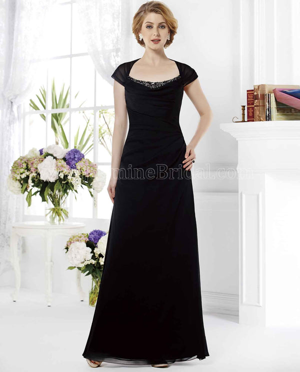 Jade Jasmine 165011 Beaded Neck Gown black short sleeve chiffon mother of the bride gown 