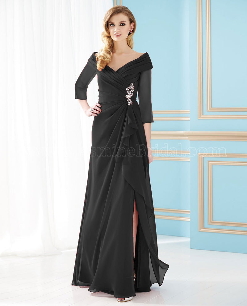 Jade Jasmine J155052 Portrait Neckline Dress with Sleeves Black
