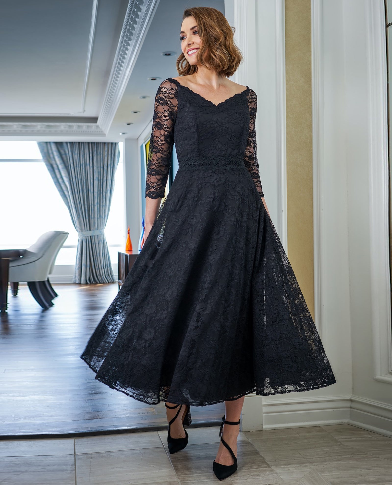 Jade Jasmine Lace Tea Length Dress - The Clothing Cove