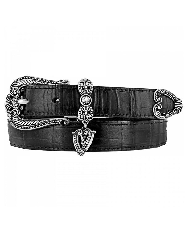 Black Brighton B40209 Hearts Reversible Belt made of Italian leather and features silver hearts
