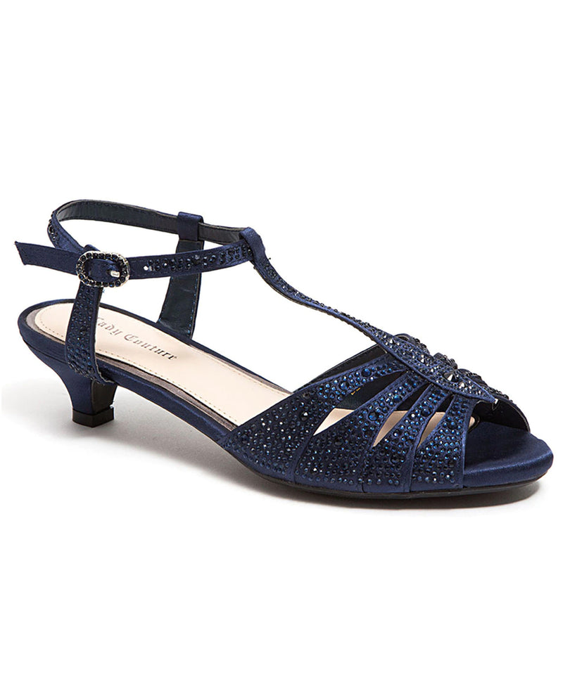 Lady Couture Betty Dressy Sandal 1 3/4 Heel Wide Navy