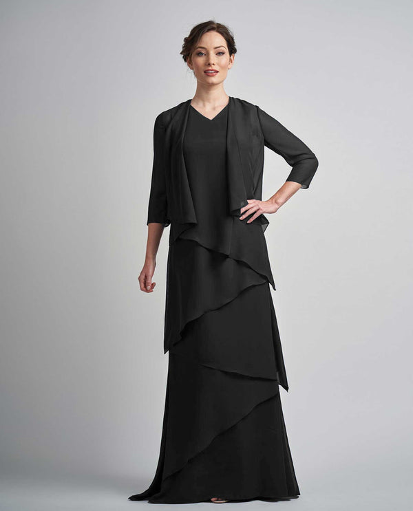 Black Jade M210002 Charlotte Chiffon Dress with V-Neckline and Jacket mother of the bride