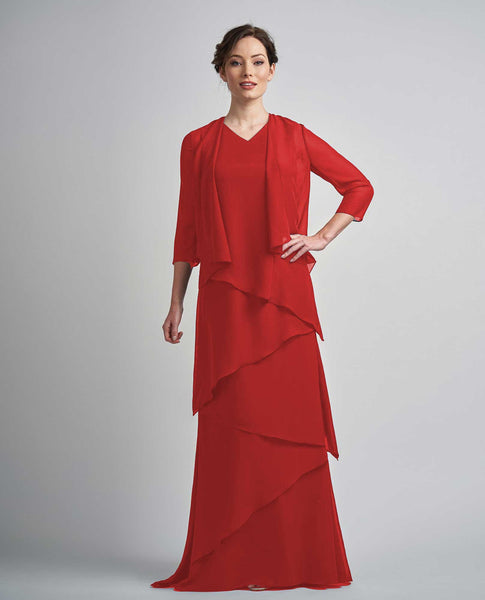 Jade M210002****Charlotte Chiffon Dress with V-Neckline and Jacket