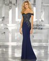 Madeline Gardner 71616 Beaded Embroidered Dress With Crepe Navy