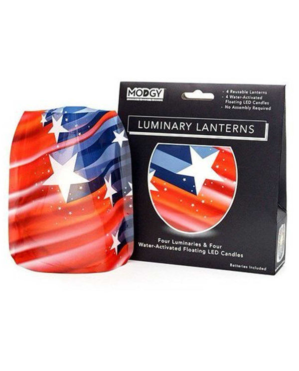 Modgy LUM3034 USA Flag Luminary Expandable Lantern Set floating LED lanterns