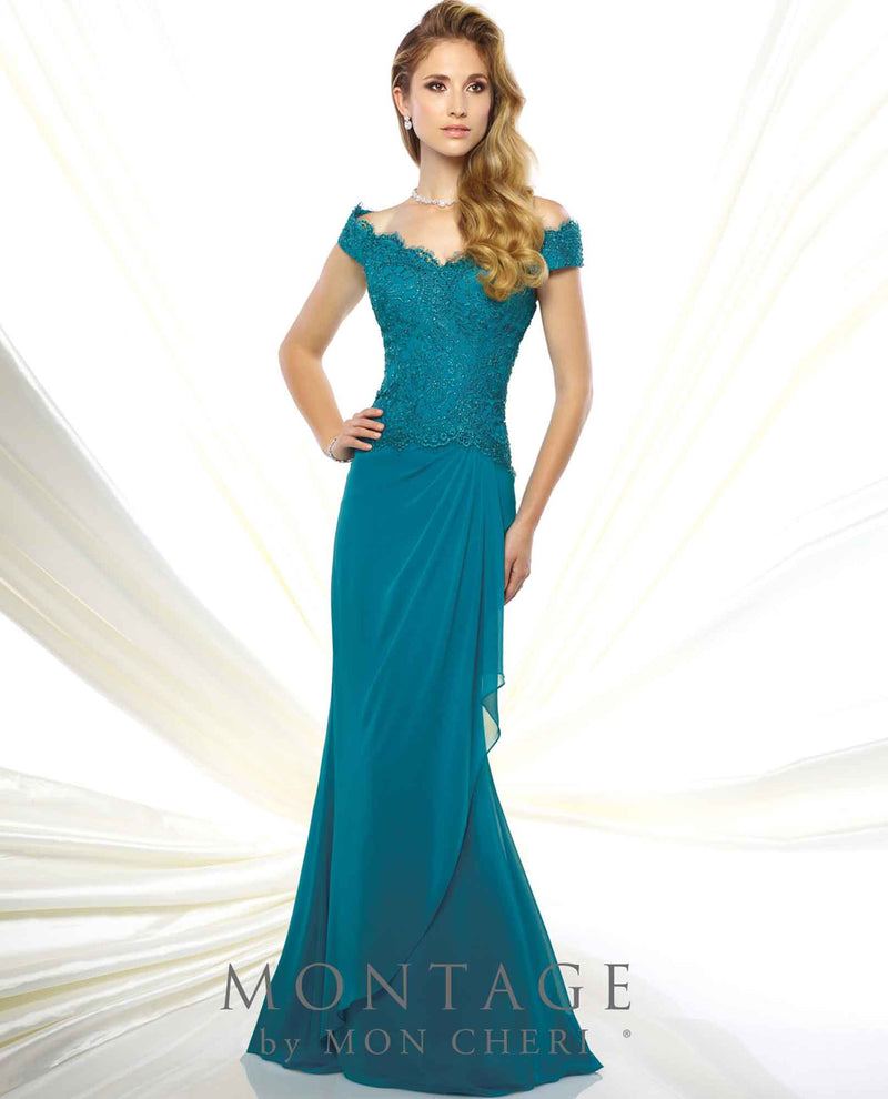 Montage 116937W Womens Beaded Bodice Teal chiffon plus size mother of the bride dress