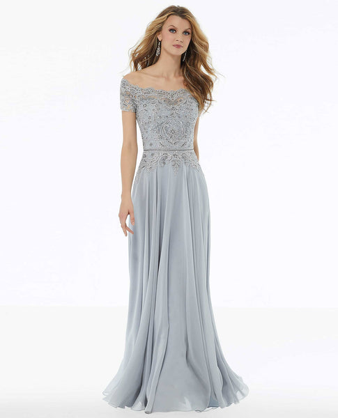Mori Lee Beaded Off The Shoulder Gown with Lace - The Clothing Cove
