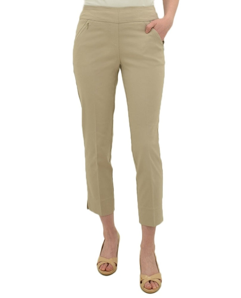 Sand Renuar R1772 Pull On Ankle Pants with stretch have zip pockets, slit detail, tapered pant legs