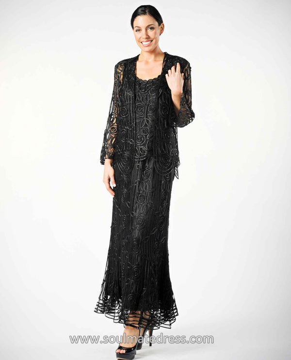 Soulmates C1067 Silk 3 PC Dress Set black three-piece crochet dress set