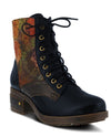 Spring Step Floral Lace Up Boot Navy