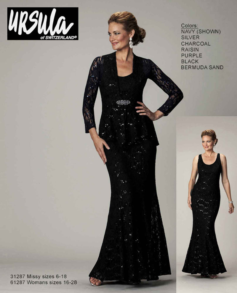 Ursula 31287 Lace Jacket & Dress black sparkling mother of the bride dress with lace jacket