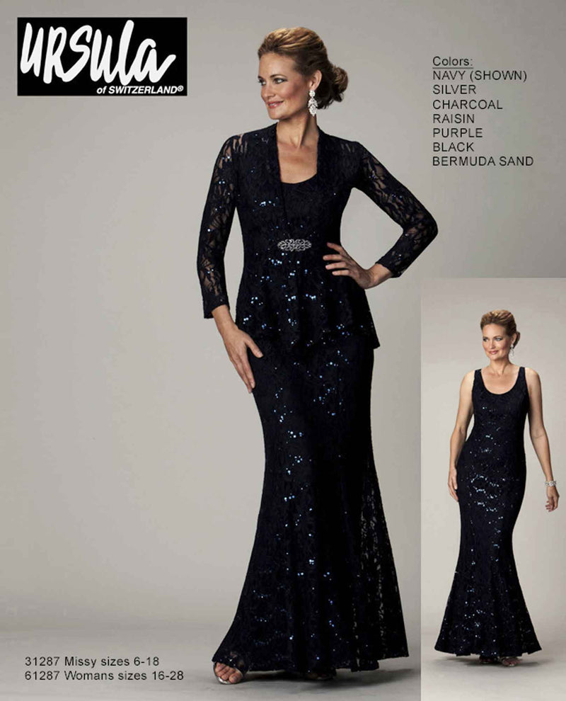 Ursula 31287 Lace Jacket & Dress navy sparkling mother of the bride dress with lace jacket