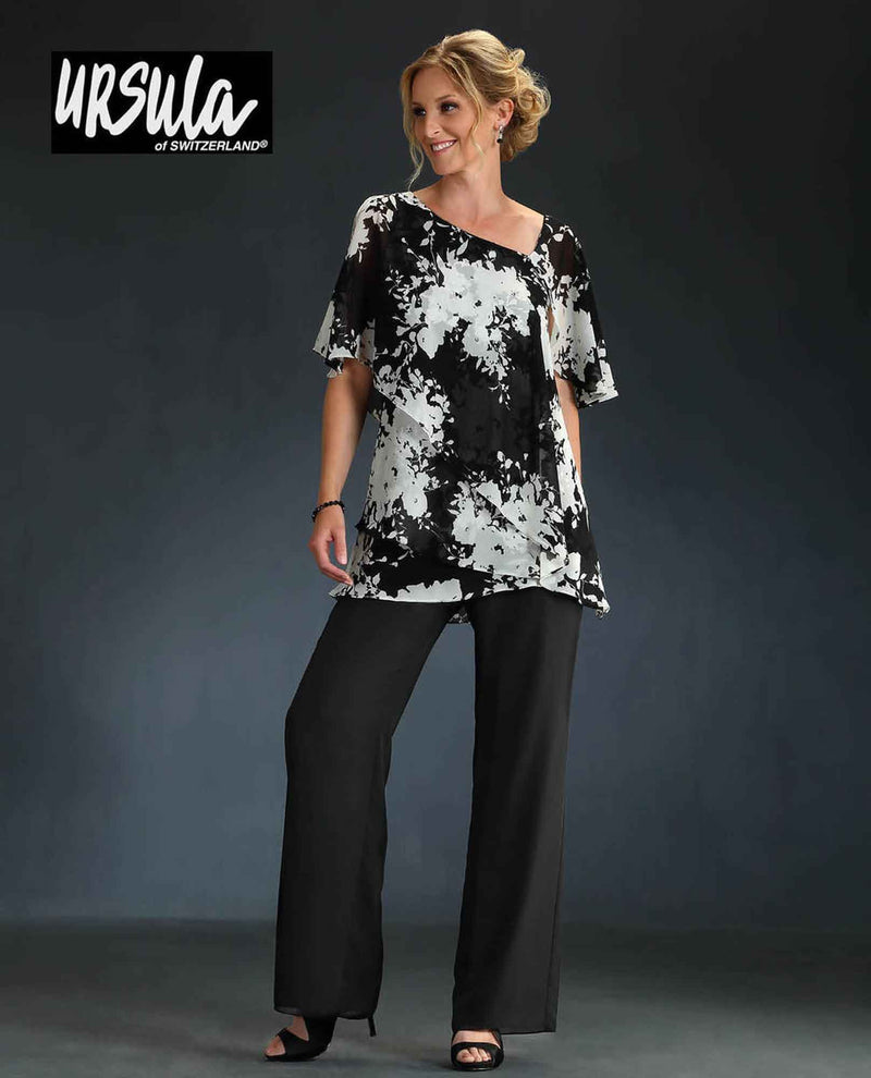 Ursula 41508 womens print top pantsuit black/  white pantsuits for mother of the bride