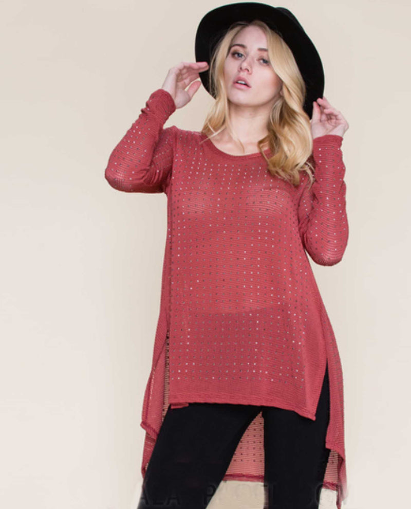 Vocal 13831L Long Sleeve Stone Top REd