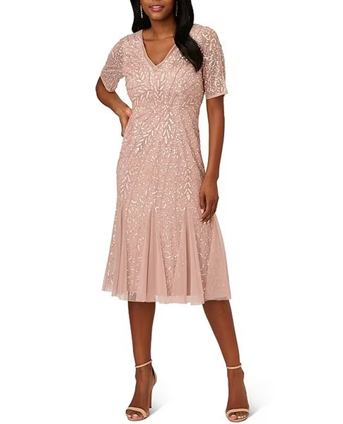 ADRIANNA PAPELL AP1E210196 SHORT SLEEVE BEADED/SEQUIN MIDI ADRIANNA PAPELL AP1E210196 SHORT SLEEVE BEADED/SEQUIN MIDI