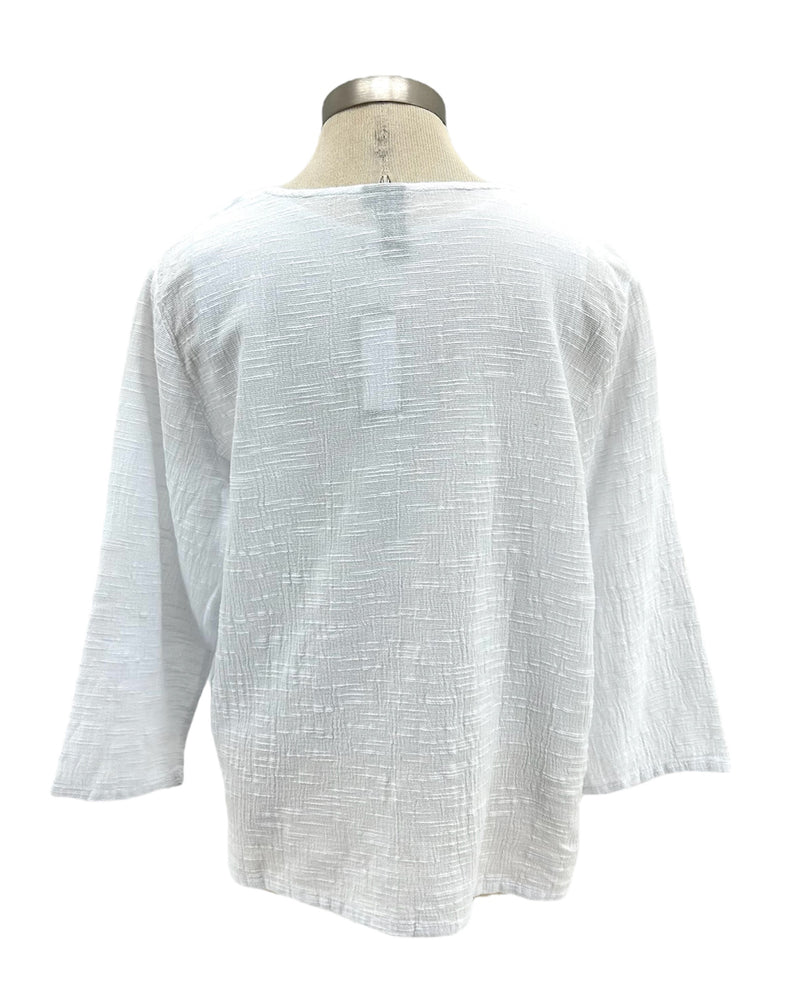 FOCUS FASHION NS101 V NECK 3/4 SLEEVE TOP WHITE