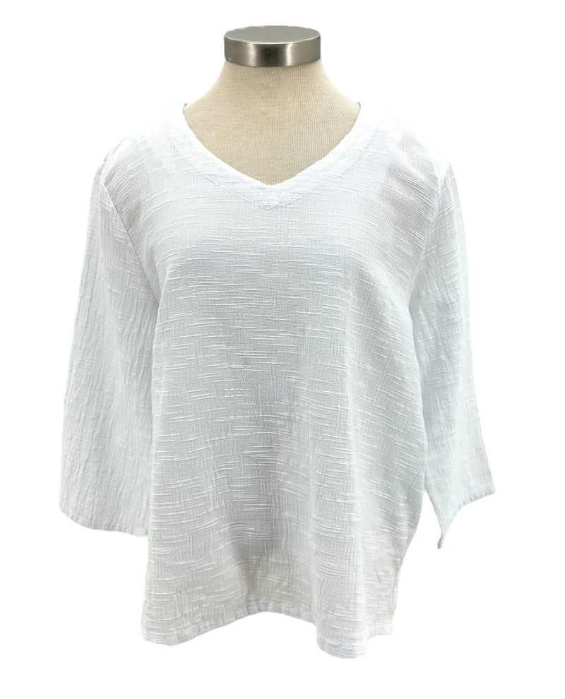 FOCUS FASHION NS101 V NECK 3/4 SLEEVE TOP WHITE