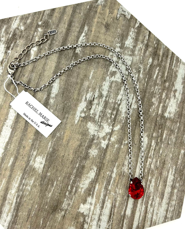 Rachel Marie Designs Penelope Teardrop Crystal Necklace SCARLET